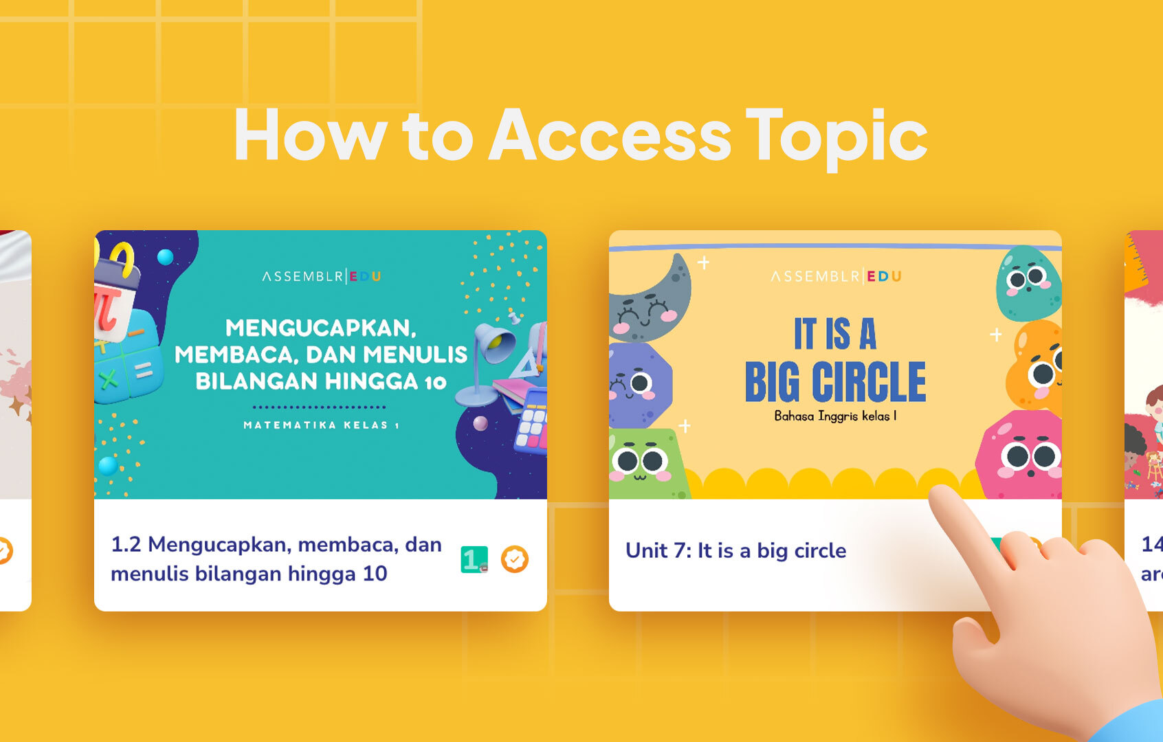 Illustration showing how to use ready-to-use topics in Assemblr EDU, highlighting easy access to pre-made educational content for various subjects.